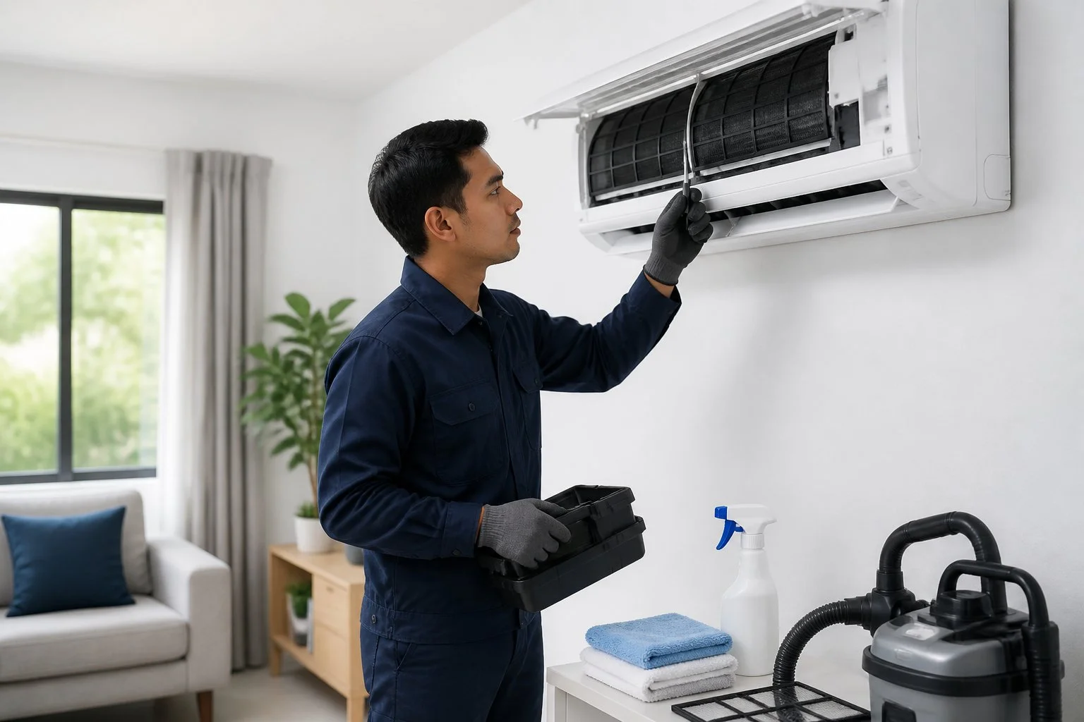 Technician explaining essential air conditioner maintenance tips to improve cooling performance and extend system lifespan