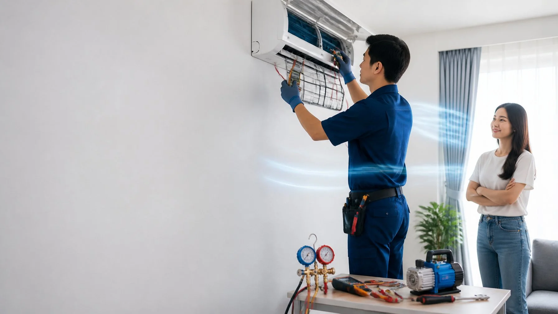 Professional in-home air conditioning refrigerant charging and system inspection service