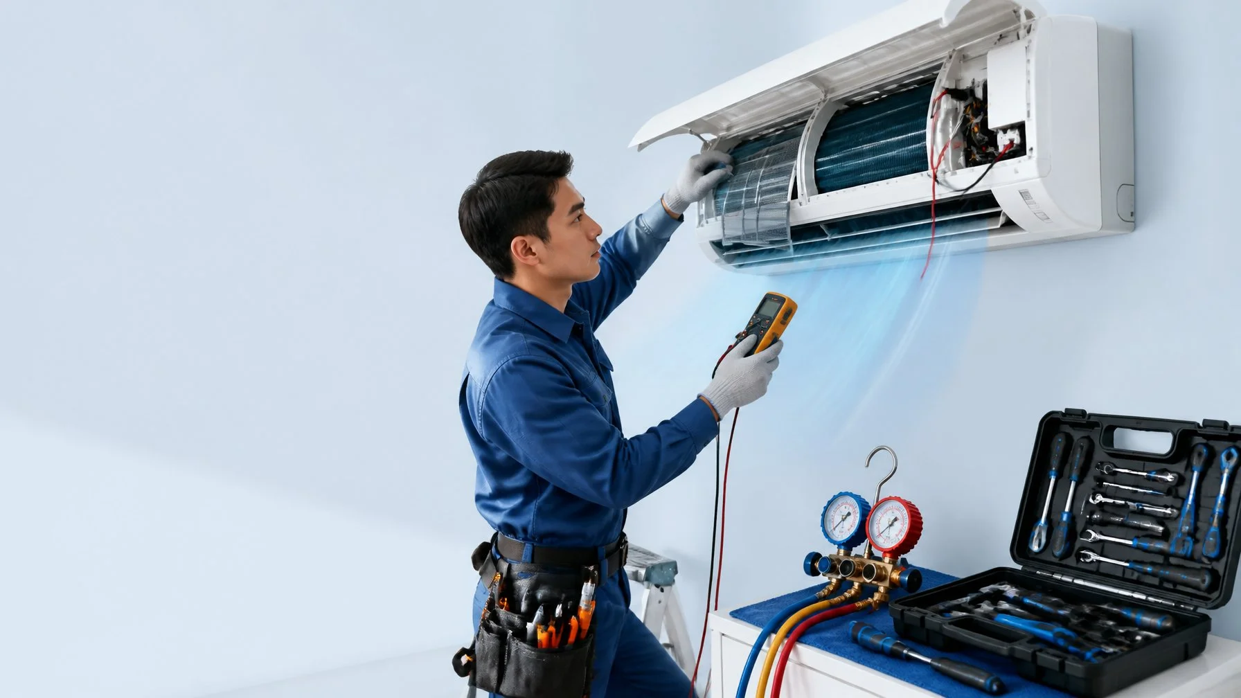 Professional air conditioning maintenance covering inspection, cleaning, diagnostics, and system performance checks