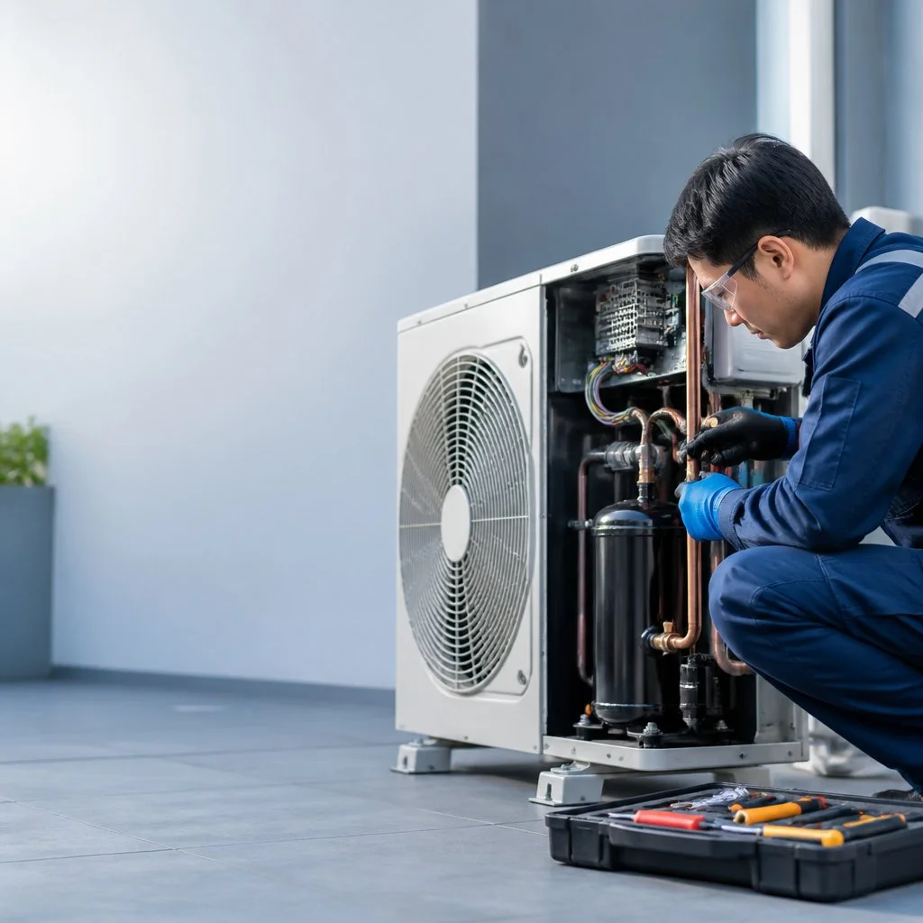 Professional repair and replacement of a residential air conditioner compressor