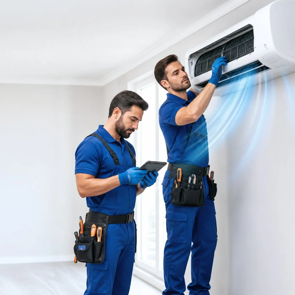 Certified air conditioning technician inspecting a residential air conditioner in Dasmariñas, Cavite