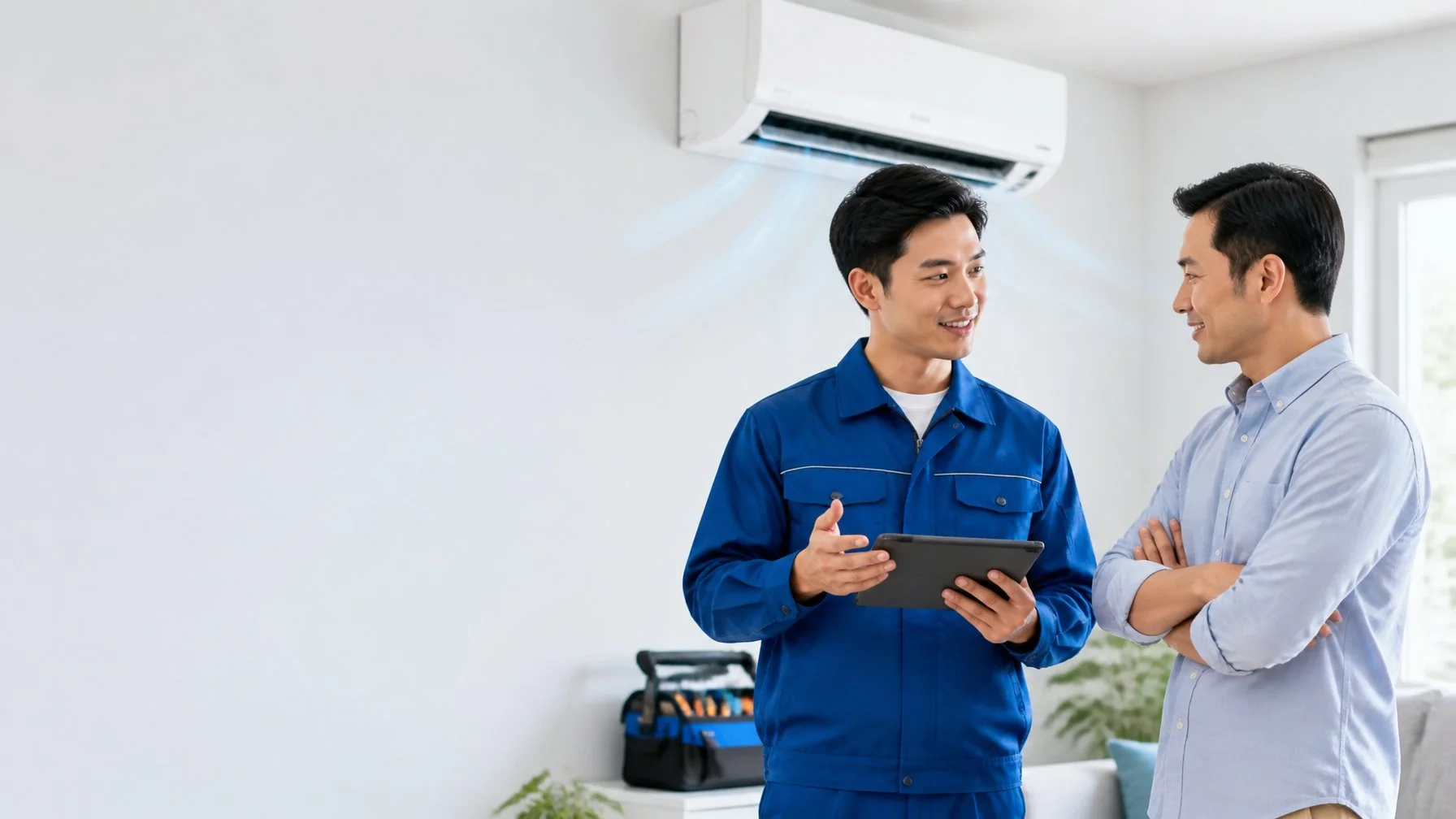 Customer reviewing a transparent quotation for professional air conditioner maintenance services